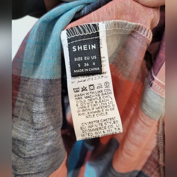 Plaid Shirtdress Red Blue Checkered Lightweight Boho Hippie Teacher Artsy Small - Picture 11 of 12